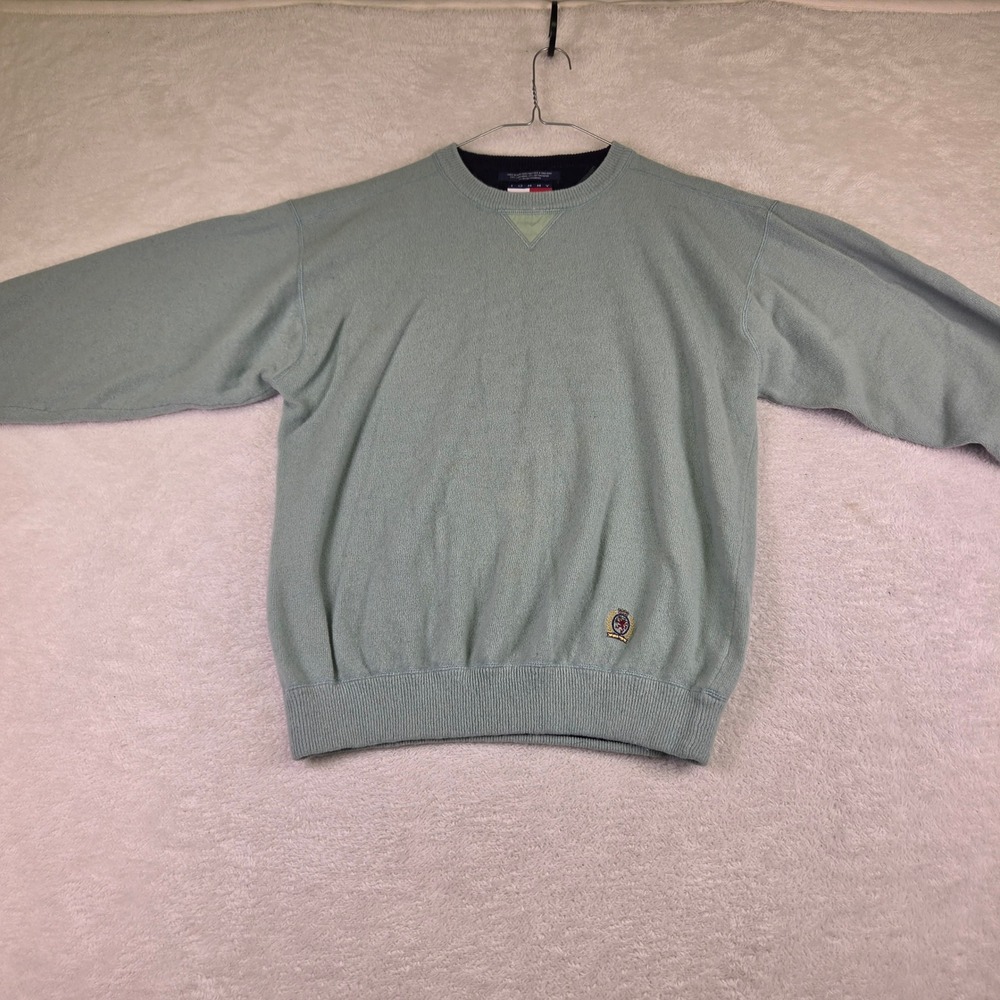 Tommy Hilfiger Mens Lambswool Cotton Sage Green Crewneck Sweater M